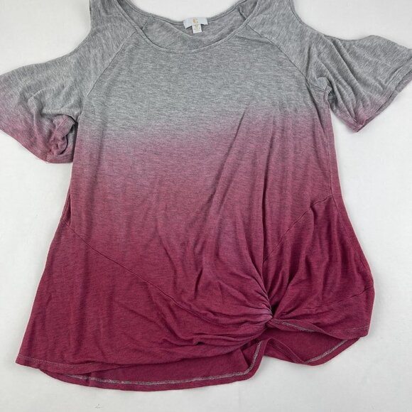 Charming Charlie Blouse Womens Medium Gray Pink Ombre Open Shoulder Knot Front - Picture 6 of 9